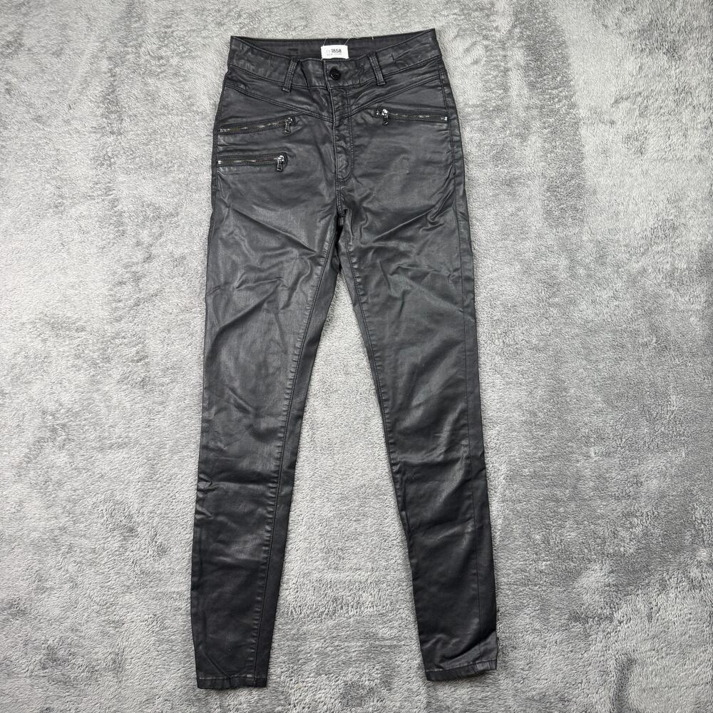 M1858 New York Teigan Skinny Jeans Coated Black Moto Style Zip Pockets Sz 4/27